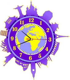 Купить Часы настенные кварцевые Достопримечательности мира 360*410 мм в фиолетовых тонах в России от 1593.00 ₽