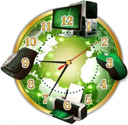 Купить Часы в кабинет информатики в золотисто-зеленых тонах 280*280 мм в России от 1387.00 ₽