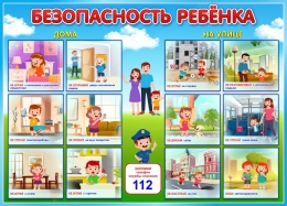 Купить Стенд Безопасность ребёнка дома, на улице в голубых тонах 860*620 мм в России от 2586.00 ₽