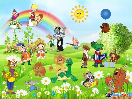 Баннер с персонажами советских мультфильмов  в детский сад