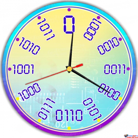 Часы настенные кварцевые для кабинета информатики в фиолетово-голубых тонах 250*250 мм