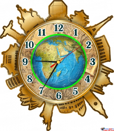 Часы настенные кварцевые Достопримечательности мира в кабинет географии 330*380 мм