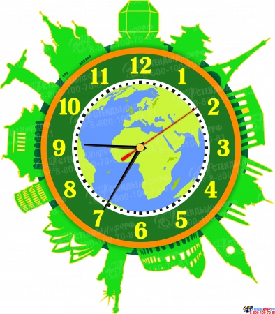 Часы настенные кварцевые Достопримечательности мира в салатовых тонах 330*370 мм