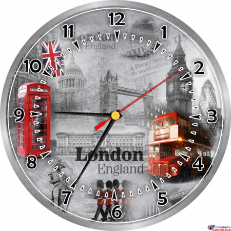 Часы настенные кварцевые в стиле Лондон с достопримечательностями 250*250 мм