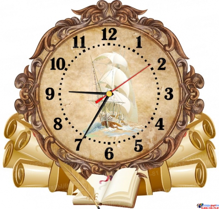 Часы настенные кварцевые  в стиле Свиток с кораблём 360*340 мм