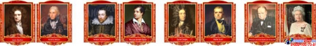 Комплект портретов портретов Знаменитые Британцы для кабинета английского языка жёлто-красные  260*350 мм