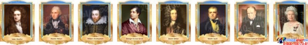 Комплект портретов портретов Знаменитые Британцы  в золотисто-голубых тонах 260*350 мм
