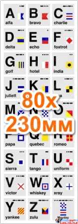 Наклейка Фонетический Алфавит и Сигналы ICAO/ITU Вертикальная 230х80мм