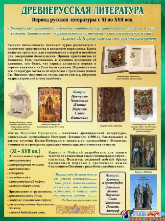 Стенд Древнерусская литература в бирюзово-золотистых тонах 450*600 мм