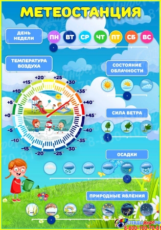 Стенд Календарь природы Метеостанция для улицы в голубых тонах 700*1000мм
