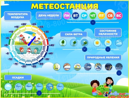 Стенд Календарь природы Метеостанция для улицы в голубых тонах 760*1000мм