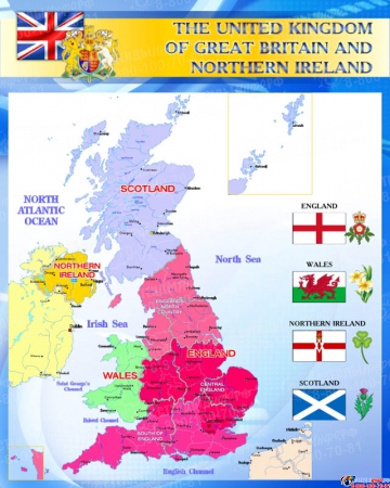 Стенд Карта Великобритании для кабинета английского синий 600*750 мм