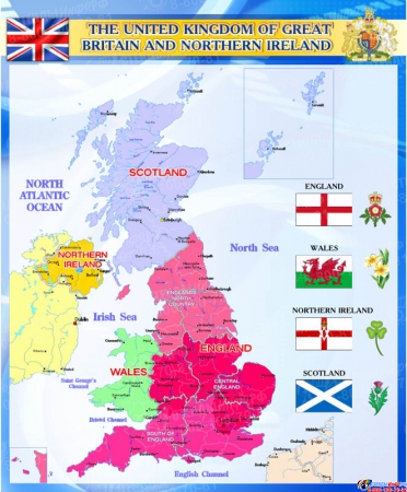 Стенд Карта Великобритании для кабинета английского языка синий 600*750мм