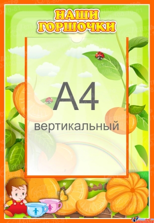 Стенд Наши горшочки для группы Мандаринка с карманом А4 335*485 мм