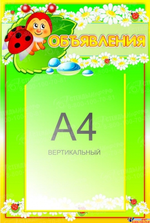 Стенд Объявления с карманом А4 для группы Божья коровка Ромашка 330*500 мм
