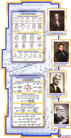Стенд в кабинет Математики Математика вокруг нас с формулами в синих тонах на фоне тетради 2040*955мм Изображение #2