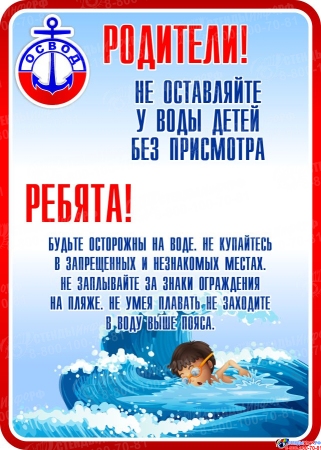 Стенд Родители!Не оставаляйте у воды детей без присмотра 500*700мм