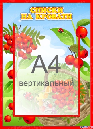 Стенд  Списки на кровати для группы Рябинка с карманом А4 315*435 мм