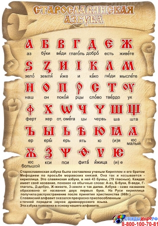 Стенд Старославянская азбука в золотистых тонах 700*1000мм
