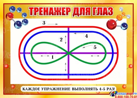 Стенд Тренажёр для глаз для кабинета химии в золотистых тонах 370*260 мм