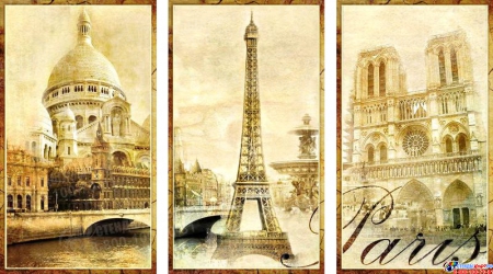 Стенд триптих Достопримечательности Парижа Ретро для кабинета французского языка 1150*650мм