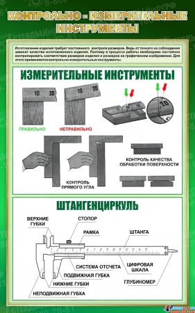 Стенд Контрольно-измерительные инструменты в зеленых тонах 500*800 мм