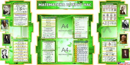 Стенд в кабинет Математики Математика вокруг нас с формулами в зеленых тонах