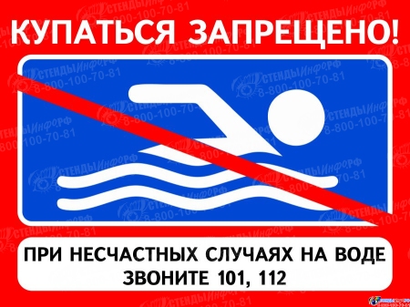 Табличка Купаться запрещено! 600*450 мм