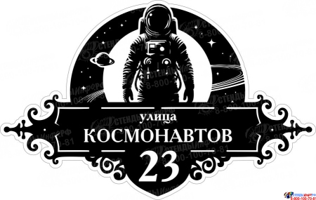 Табличка Номер дома и название улицы с космонавтом 600*380 мм