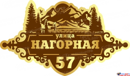 Табличка Номер дома и название улицы в золотисто-коричневых тонах 750*440 мм