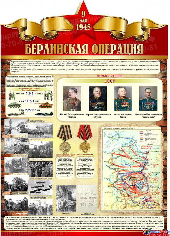 Купить Стенд Берлинская наступательная операция ВОВ размер 790*1100мм без карманов ? с доставкой по Беларуси | интернет-магазин СтендыИнфо.РФ