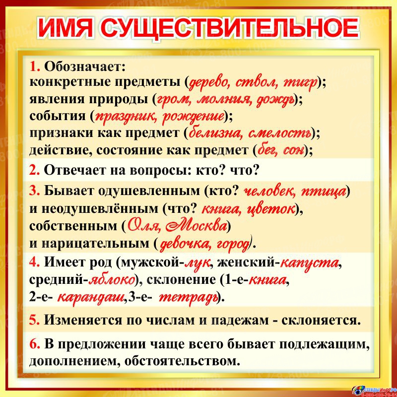 Комплект таблиц. Русский язык. Имя существительное (7 шт 68х98 см) Наглядные пос