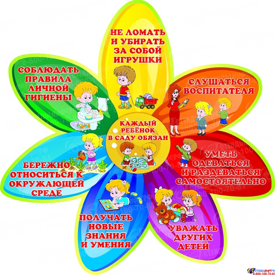 Стенд Каждый ребёнок в саду обязан в стиле группы Семицветик 510*510мм