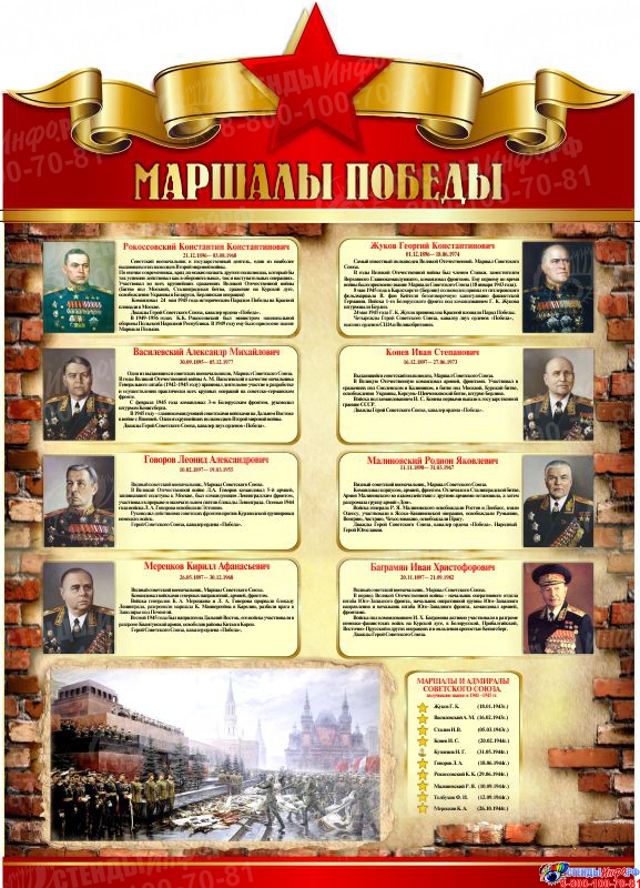 Купить Стенд Маршалы победы на тему Великой Отечественной войны размер 900*1240мм ? с доставкой по Беларуси | интернет-магазин СтендыИнфо.РФ