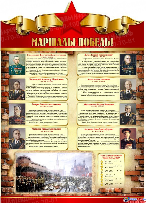Купить Стенд Маршалы Победы на тему ВОВ размер 790*1100мм ? с доставкой по Беларуси | интернет-магазин СтендыИнфо.РФ